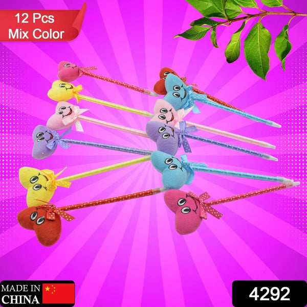 Cute Cartoon Shape & Heart Design Facy Writting Pen Attached Rattle | Ball Pen Smooth Writing For Wedding , Events & Multiuse Pen  Best Pen l Use for Kids (12 Pcs Set Mix Design & Color) the24kgal