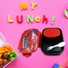 Beautiful Car Design Printed Plastic Lunch Box With Inside Small Box & Spoon for Kids, Air Tight Lunch Tiffin Box for Girls Boys, Food Container, Specially Designed for School Going Boys and Girls the24kgal
