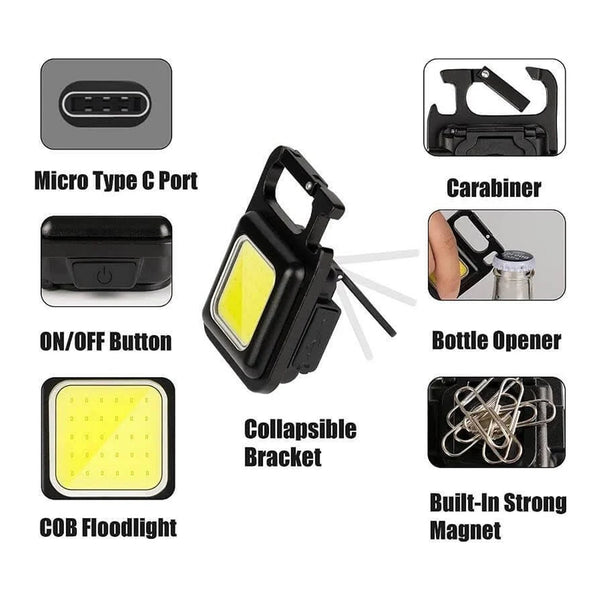 Mini Rechargeable Keychain Flashlight - 4 Light Modes with Folding Bracket & Magnetic Base the24kgal