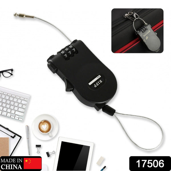 Multifunctional cable lock with number code for travel, sports Etc. Retractable Wire Lock,Wire Black Shell Combination Password. the24kgal