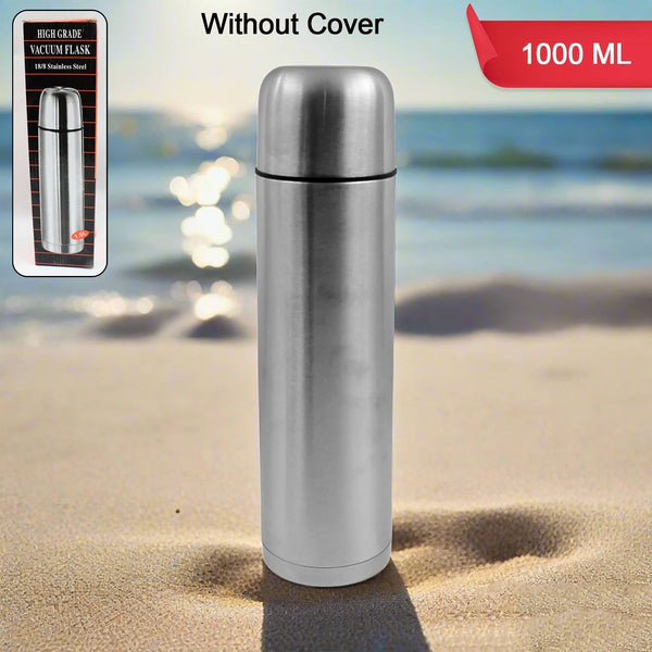 Vacuum Flask Without Cover, 18/8 Stainless Steel | Hot and Cold Water Bottle with Push-Down Lid | Double Walled Stainless Steel Bottle for Travel, Home, Office, School, Picnic (1000 ML / Without Cover) the24kgal