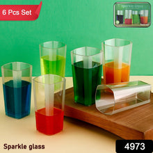 Unbreakable Stylish Transparent Square Design Water / Juice / Beer / Wine Tumbler Plastic Glass Set ( 300 ML, Pack of 6) the24kgal