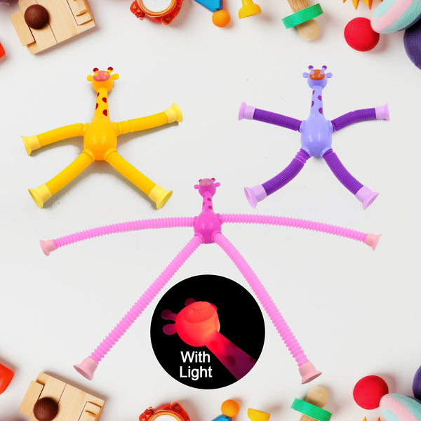 LED Telescopic Suction Cup Giraffe Toy,  Tubes Fidget Toys, Shape Changing Telescopic Sensory Tubes Fidget Tubes Sensory Toys Suction Toy, Funny Gift (3 Pcs Set) the24kgal