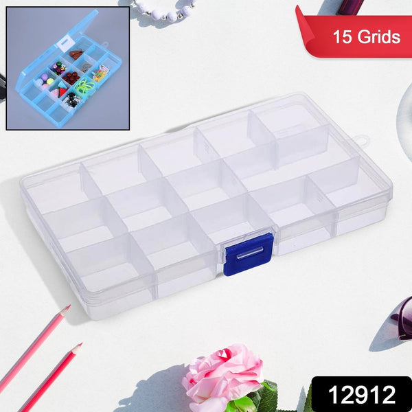 15-Grid Clear Plastic Jewelry Organizer Box with Dividers (1 Pc) the24kgal