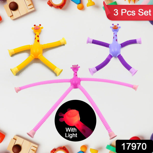 LED Telescopic Suction Cup Giraffe Toy,  Tubes Fidget Toys, Shape Changing Telescopic Sensory Tubes Fidget Tubes Sensory Toys Suction Toy, Funny Gift (3 Pcs Set) the24kgal
