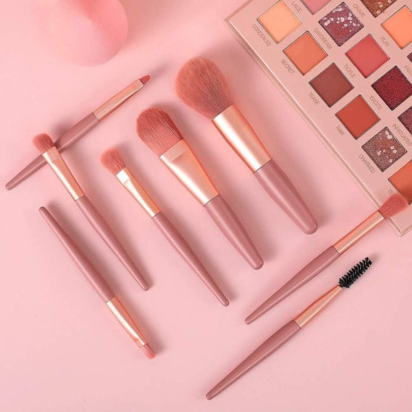 8-Piece Mini Makeup Brush Kit – Portable Premium Synthetic Set with Case (Mix Colors) the24kgal