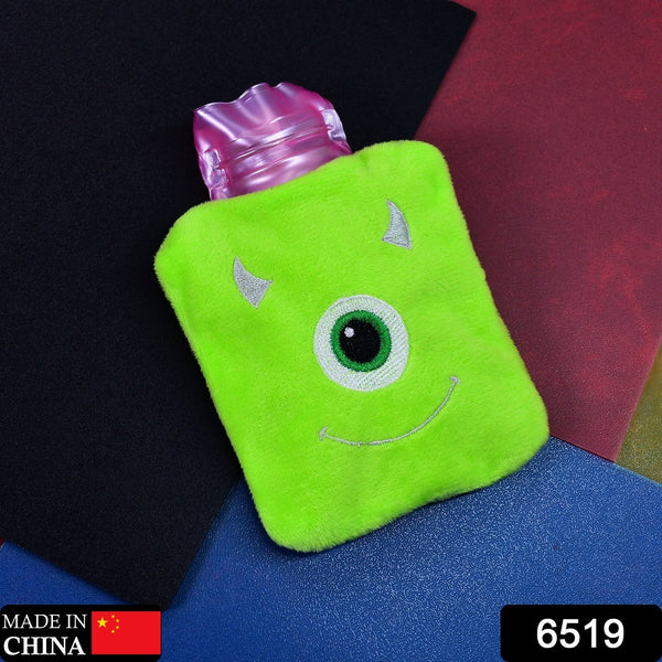 Green One-Eyed Monster Print Small Hot Water Bag with Cover for Pain Relief the24kgal