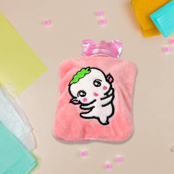 Pink Cartoon Small Hot Water Bag with Cover for Pain Relief the24kgal