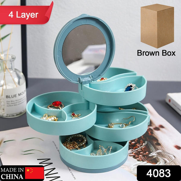 4 Layers Jewellery Box, 360 Degree Rotating Jewelry Box, Jewelry and Earring Organizer Box with Mirror, Accessory Storage Box, Travel Decor Portable Jewelry Case Ornaments Storage Box Necklace Jewelry Organizer Jewelry Organizer Box the24kgal