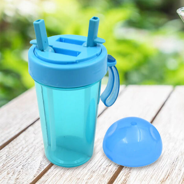 2 Drinks in 1 Cup Water Bottle, Stable Sturdy Dual Use Bottle 2 Straws for Shopping Travel for Outdoor Activities (1 Pc) the24kgal