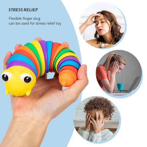 3D Rainbow Color Plastic Slug Fidget Toys, Stress Relieving Toy, Sensory Slug Toy for Boys and Girls, Finger slug Toy, for Autistic, Caterpillar Fidget Toys Stress Relief Gifts for Toddlers Kids Adults  (1 Pc) the24kgal
