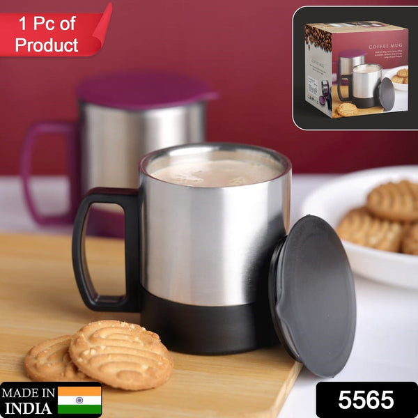 Stainless Steel Coffee/Tea Cup, Stainless Steel Lid Cover Hot Coffee/Tea Mug Hot Insulated Double Wall Stainless Steel, Coffee and Milk Cup with Lid & Handle Easy To Carry - Coffee Cup (1 Pc) the24kgal