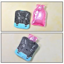 Grey Cat Print Small Hot Water Bag with Cover for Pain Relief the24kgal