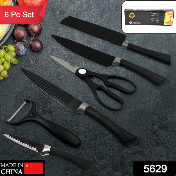 6 Pieces Professional Kitchen Knife Set, Meat Knife, Chef's Knife with Non-Slip Handle for Home, Kitchen and Restaurant with Chef Peeler and Scissor (Stainless Steel / 6 Pcs Set) the24kgal