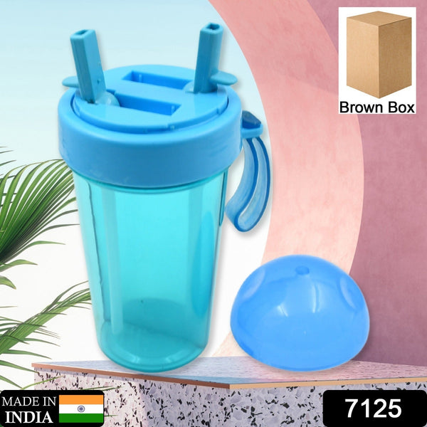 2 Drinks in 1 Cup Water Bottle, Stable Sturdy Dual Use Bottle 2 Straws for Shopping Travel for Outdoor Activities (1 Pc) the24kgal