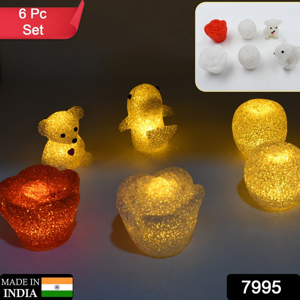 MULTI SHAPE SMALL LIGHT LAMPS LED SHAPE CRYSTAL NIGHT LIGHT LAMP (6 PC SET) the24kgal