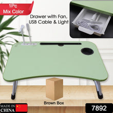 MultiPurpose Study Table Foldable Portable Notebook Bed Lap Desk Tray Stand Reading Holder with Coffee Cup Slot, Drawer, Fan, USB Cable & Light for Breakfast, Reading & Movie Watching (1 Pc Mix Color) the24kgal