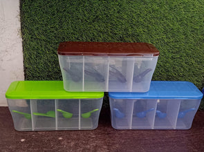 Kitchen Airtight 4-Section Storage Container / Pickle Jar with 4 Spoons (1 Pc / Mix Color) the24kgal