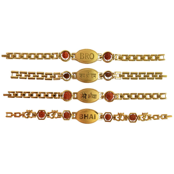 Gold Plated Metal Bracelet Rakhi For Brother (1 Pc) Wukusy