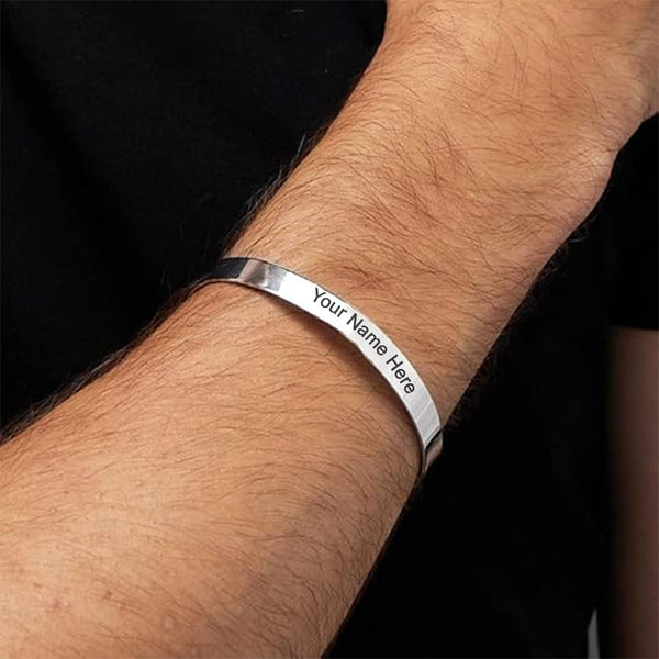 Customized  Personalized Stylish Kada Bracelet (1 Pc  Silver) Wukusy