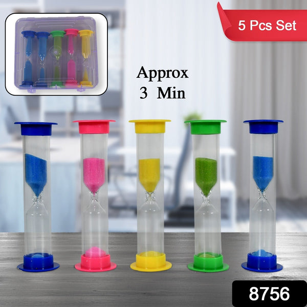 Plastic Hourglass Sand Timer Set – 3-Min Sand Clock for Kitchen, Office, School & Kids (5 Pc) the24kgal
