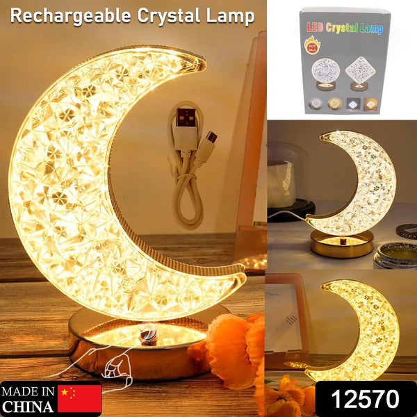 Crystal Table Lamp | Moon Shape Touch Control Lamp with 3 Color | Metal Bedside Lamp for Kids Bedroom Romantic Desktop Nightstand | Stepless Dimming USB Charging Touch Night Light the24kgal