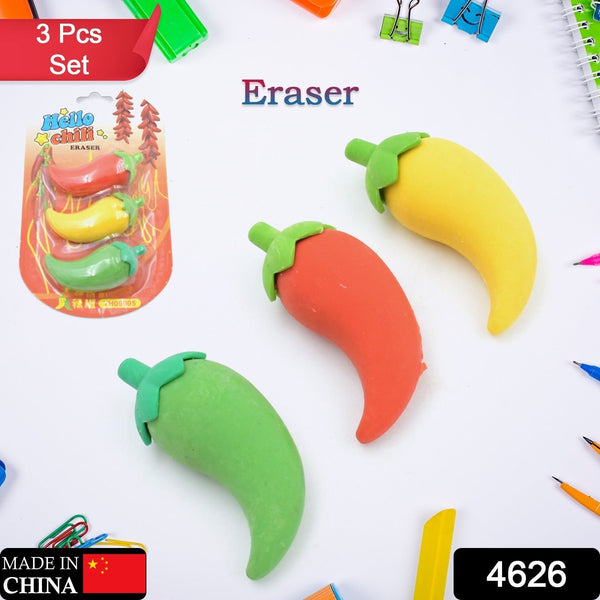3D Fancy Colorful Chili Shape Erasers – Mini Novelty Eraser Set (3 Pc) the24kgal