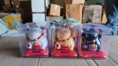Solar Powered Happy Cat Beautiful with Arm Waves Wealth Cat (1 Pc / Mix Color) the24kgal