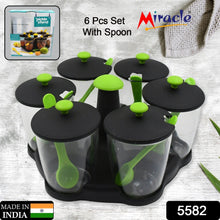 Multipurpose 6 Piece Miracle Revolving Plastic Spice Container Rack With 6 Spoon, Condiment Set, Masala Rack Set, Revolving Spice Rack Aachar Container Chutney Mukhwas Tray Masala Dining Spice Stand the24kgal