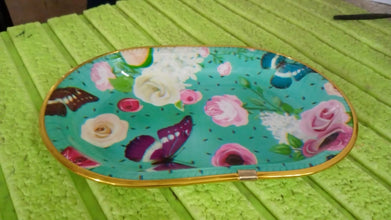 Small Plastic Flower Printed Design Serving Tray (1 Pc / 27 x 18 CM / Mix Color) the24kgal