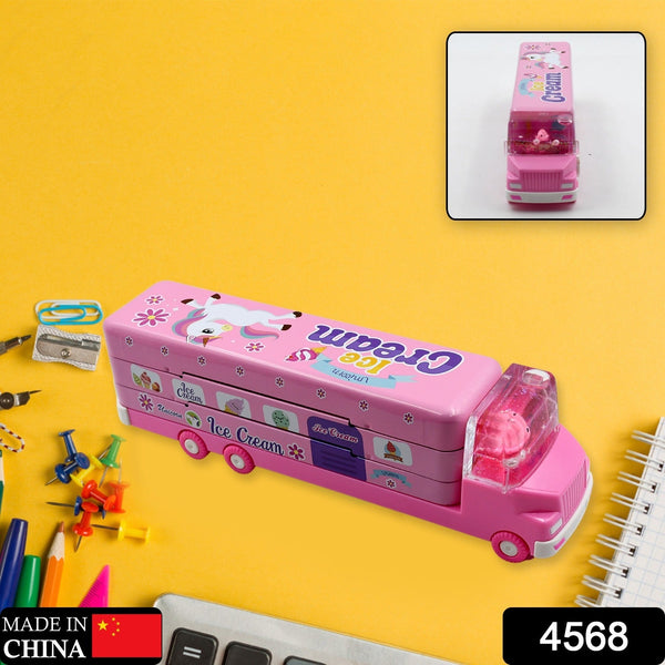 Double Decker Magic Truck Compass Multi Level Metal Truck Compass Pencil Case with Movable Wheels & Sharpener (Mix Design) the24kgal