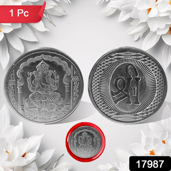 Ganesh Ji, Silver color Coin for Gift & Pooja | Silver Coin | Silver Coin / Diwali Gift (1 Pc / (Metal is not silver) the24kgal