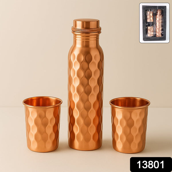 Copper Water Bottle 2 Glasses with Gift Box (3 Pcs Set) the24kgal