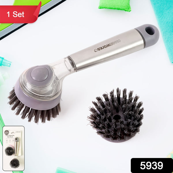 Cleaning Brushes Set, Scrub Brush Bathroom Brush, Long Handle Liquid Dispenser Pot Washing Brush the24kgal